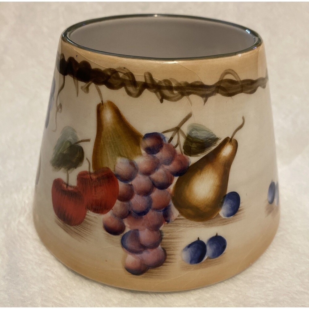 Home Interiors Ceramic Candle Jar Topper Lid Harvest Fruit Grapes Apples Leaf